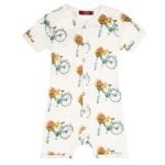 Milkbarn Kids Bamboo Baby Shortall, Playsuit or Short Overalls in the Floral Bicycle Print