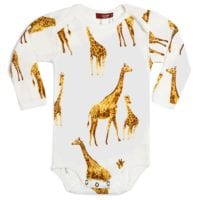 33110 - Milkbarn Kids Bamboo Baby Long Sleeve One Piece or Onesie in the Orange Giraffe Print