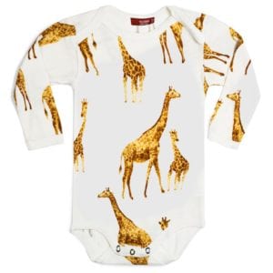 Milkbarn Kids Bamboo Baby Long Sleeve One Piece or Onesie in the Orange Giraffe Print