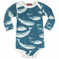 33304 - Milkbarn Kids Bamboo Baby Long Sleeve One Piece or Onesie in the Blue Whale Print