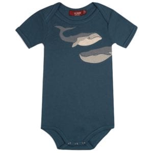 Blue or Teal Colored Organic Cotton One Piece or Onesie with the Whale Applique by Milkbarn Kids