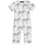 Organic Cotton Baby Romper Jumpsuit in the Grey Zebra Wildlife Print by Milkbarn Kids