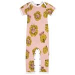 Organic Cotton Baby Romper Jumpsuit in the Light Pink or Rose Artichoke Vegetable Print by Milkbarn Kids