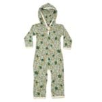 Mint or Muted Green and Blue Bamboo Hooded Romper or Jumpsuit in the Blue Floral or Flower Print by Milkbarn Kids