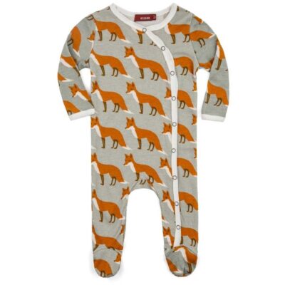 Milkbarn Kids Organic Baby Footed Romper Jumpsuit or Footie in the Orange Giraffe Print