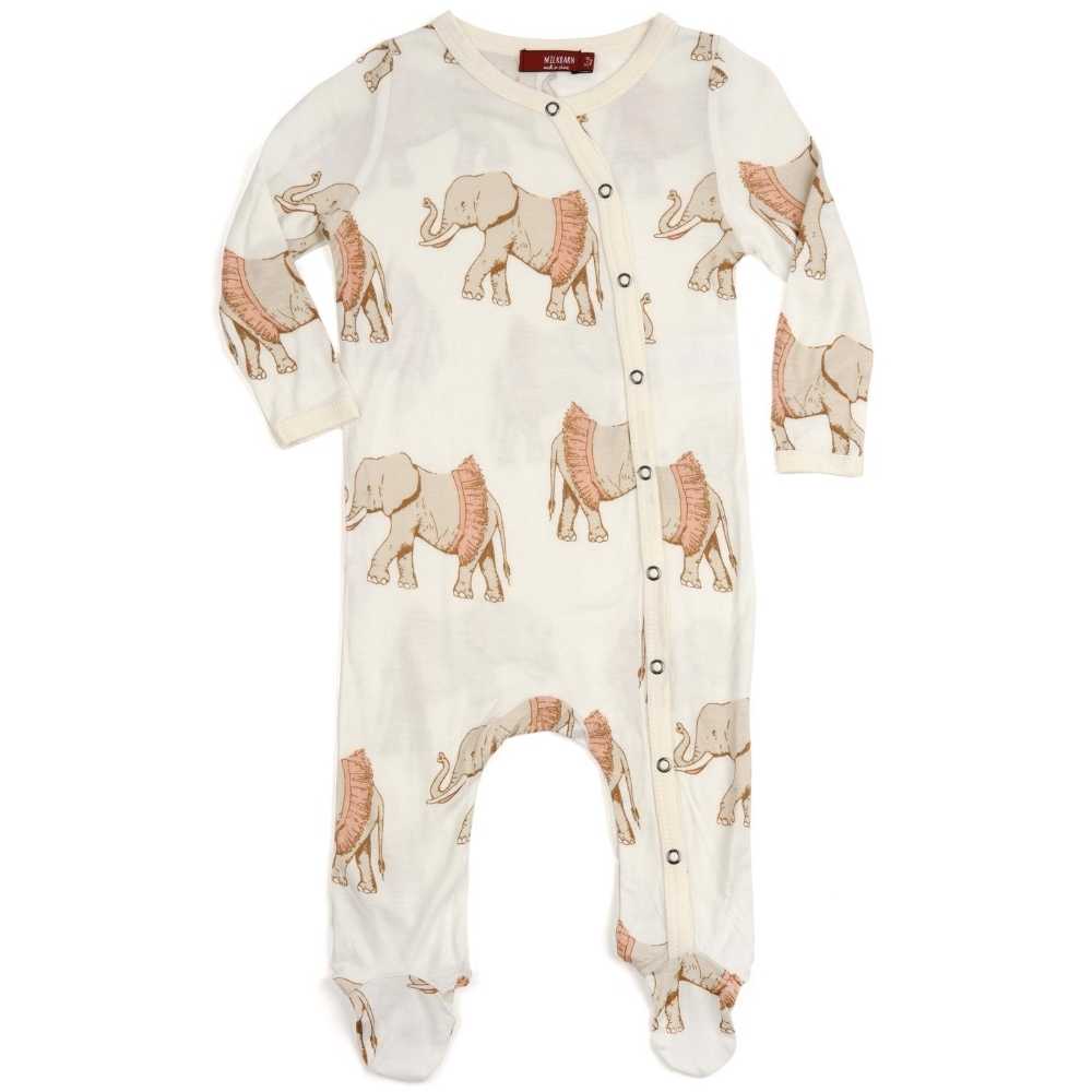 Milkbarn Kids Bamboo Baby Footed Romper Jumpsuit or Footie in the Tutu Elephant Print
