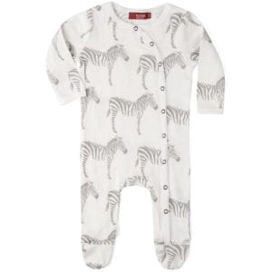 Milkbarn Kids Organic Baby Footed Romper Jumpsuit or Footie in the Grey Zebra Print