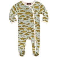 37092 - Milkbarn Kids Bamboo Baby Footed Romper in the Blue Fish Print