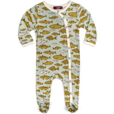 Milkbarn Kids Bamboo Baby Footed Romper Jumpsuit or Footie in the Blue Fish Print