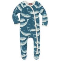 37104 - Milkbarn Kids Bamboo Baby Footed Romper in the Blue Whale Print
