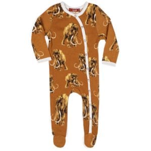 Milkbarn Kids Organic Cotton Baby Footed Romper Jumpsuit or Footie in the Woolly Mammoth print