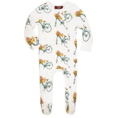 Milkbarn Kids Bamboo Baby Footed Romper Jumpsuit or Footie in the Floral Bicycle Print