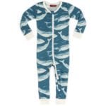 Milkbarn Kids Bamboo Baby Zipper Pajama or PJs in the Blue Whale Print