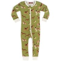 38105 - Milkbarn Kids Organic Cotton Baby Zipper Pajama or PJs in the Green Dog Print