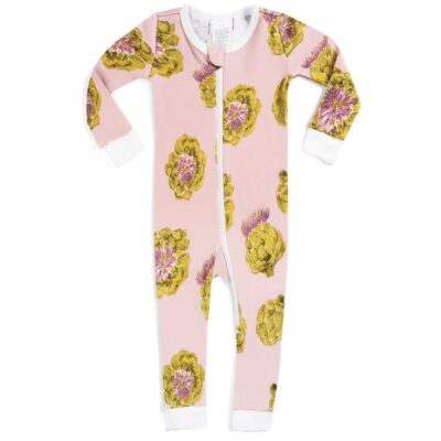 Milkbarn Kids Organic Cotton Baby Zipper Pajama or PJs in the Artichoke Print