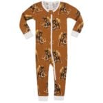 Milkbarn Kids Organic Cotton Baby Zipper Pajama or PJs in the Woolly Mammoth Print