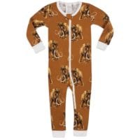 38109 - Milkbarn Kids Organic Cotton Baby Zipper Pajama or PJs in the Woolly Mammoth Print