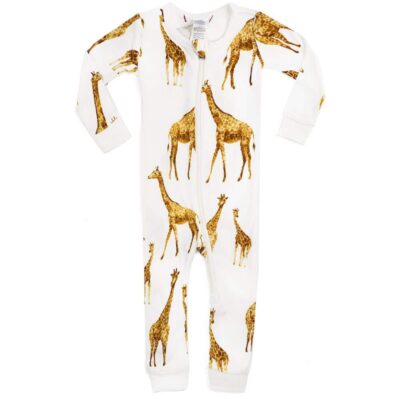 Milkbarn Kids Bamboo Baby Zipper Pajama or PJs in the Orange Giraffe Print