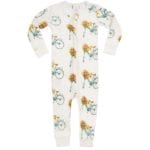 Milkbarn Kids Organic Cotton Baby Zipper Pajama or PJs in the Floral Bicycle Print