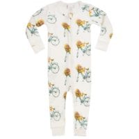 38111 - Milkbarn Kids Organic Cotton Baby Zipper Pajama or PJs in the Floral Bicycle Print