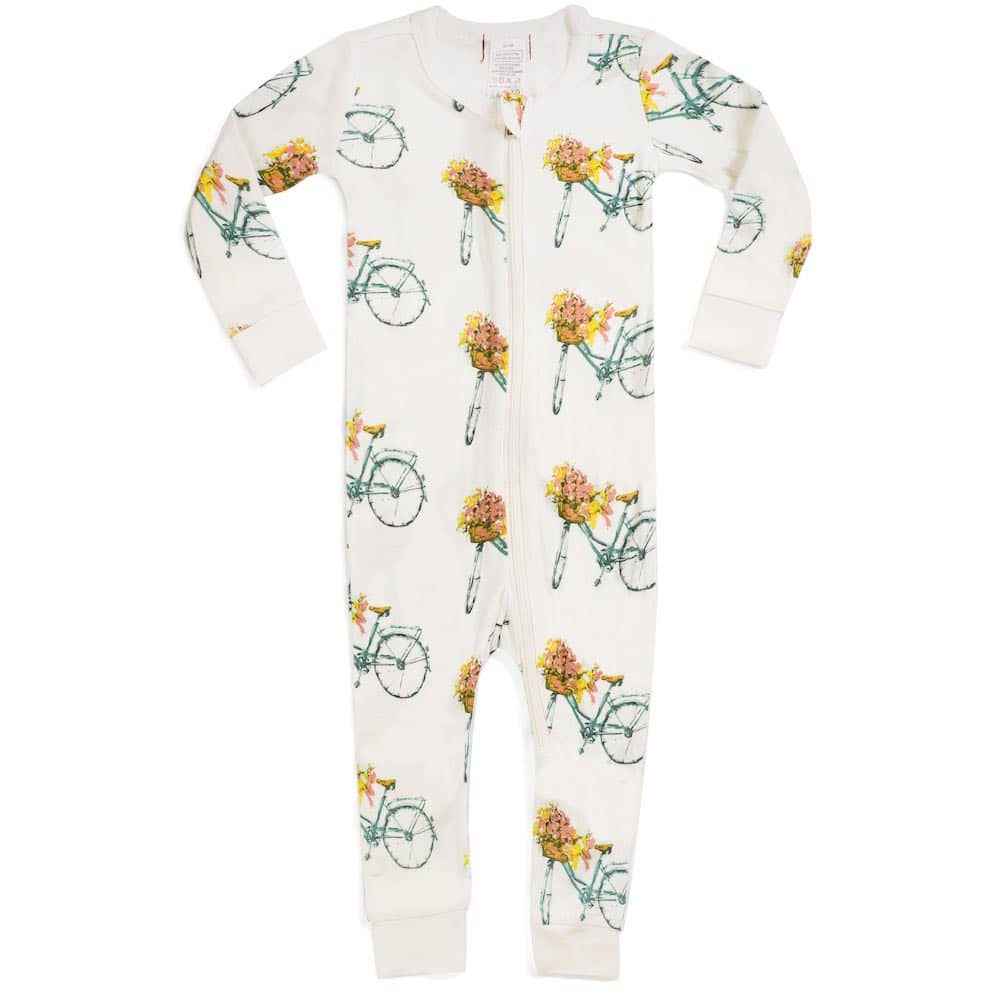 Floral Bicycle Bamboo Zipper Pajama, MILKBARN Kids