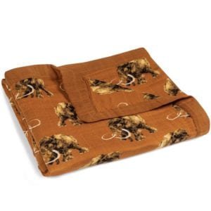 Folded Burnt Orange Big Lovey Blanket with the Woolly Mammoth Wildlife Print Made of Organic Cotton and Bamboo by Milkbarn Kids