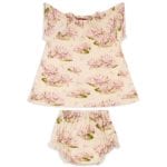 Rose or Light Pink Color Baby Girl Bamboo Dress and Bloomers with the Water Lily Print by Milkbarn Kids
