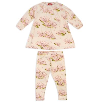 Milkbarn Kids Bamboo Dress and Legging Set in the Water Lily Print