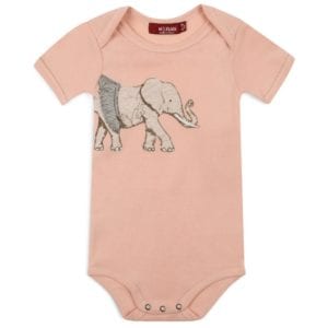 Pink or Rose color One Piece or Onesie with the Tutu Elephant Applique by Milkbarn Kids