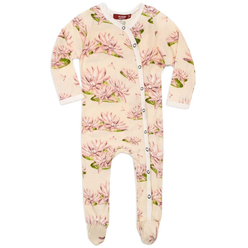 Milkbarn Kids Bamboo Footed Romper Jumpsuit or Footie in the Water Lily Print