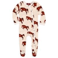 37114 - Milkbarn Kids Organic Cotton Footed Romper in the Natural Horse Print