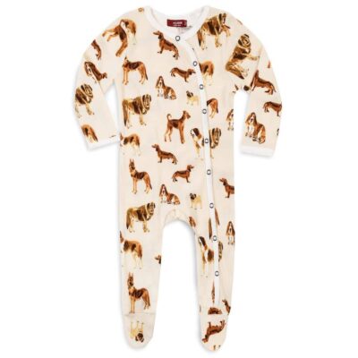 Milkbarn Kids Organic Cotton Footed Romper Jumpsuit or Footie in the Natural Dog Print