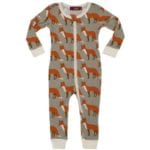 Milkbarn Kids Organic Cotton Zipper Pajama or PJs in the Orange Fox Print