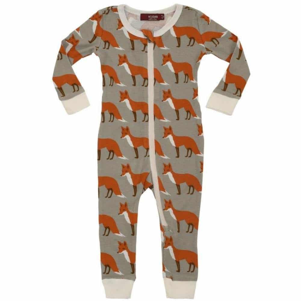 Milkbarn Kids Organic Cotton Zipper Pajama or PJs in the Orange Fox Print
