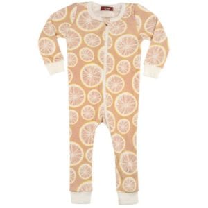 Milkbarn Kids Organic Cotton Zipper Pajama or PJs in the Grapefruit Print