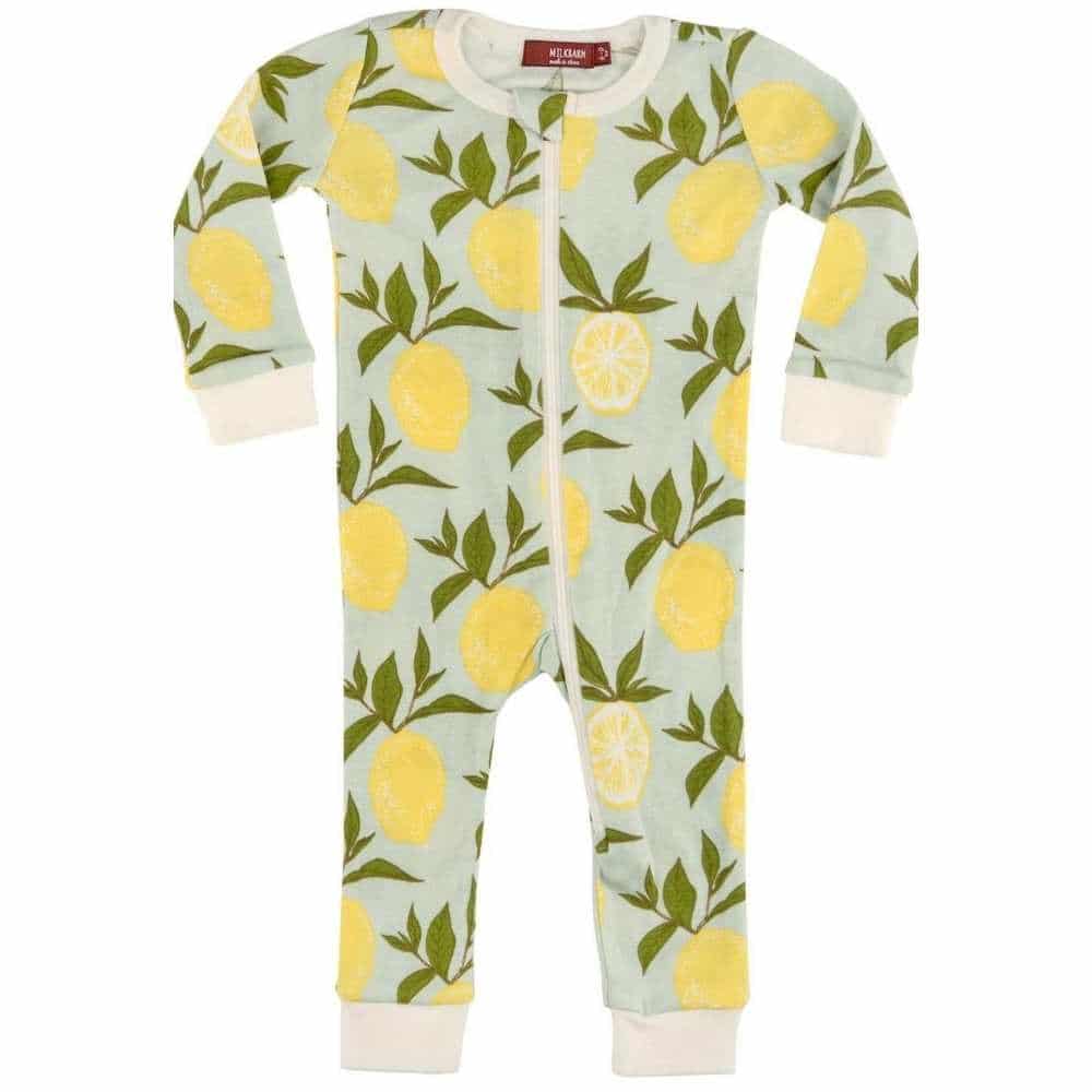 Milkbarn Kids Organic Cotton Zipper Pajama or PJs in the Lemon Print