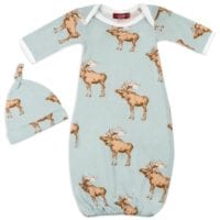 71075 - Milkbarn Kids Bamboo Gown and Hat Set in the Blue Moose print