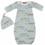 Milkbarn Kids Bamboo Newborn or Baby Gown and Hat Set in the Blue Ships Print