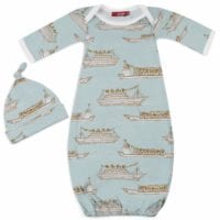 71091 - Milkbarn Kids Bamboo Gown and Hat Set in the Blue Ships Print