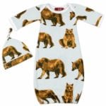 Milkbarn Kids Bamboo Newborn or Baby Gown and Hat Set in the Bear print