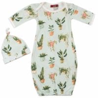 71103 - Milkbarn Kids Bamboo Gown and Hat Set in the Potted Plants Print
