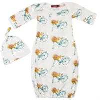71111 - Milkbarn Kids Bamboo Gown and Hat Set in the Floral Bicycle Print