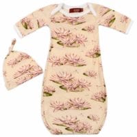71112 - Milkbarn Kids Bamboo Gown and Hat Set in the Water Lily Print