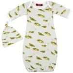 Bamboo Newborn and Baby Gown and Hat Set in the Leapfrog Print by Milkbarn Kids