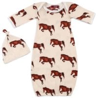 71114 - Milkbarn Kids Organic Cotton Gown and Hat Set in the Natural Horse Print