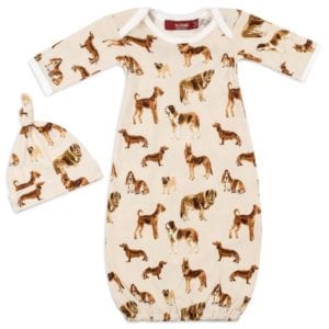 Natural Color Organic Cotton Newborn and Baby Gown and Hat Set in the Natural Dog Print by Milkbarn Kids