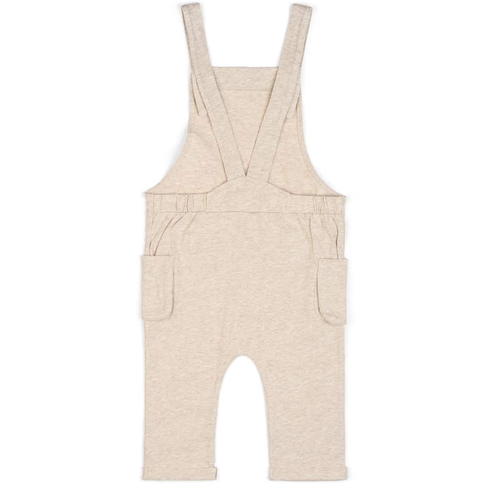 Baby or Child's Overalls in the Organic Cotton Heathered Oatmeal Fabric by Milkbarn Kids Backside