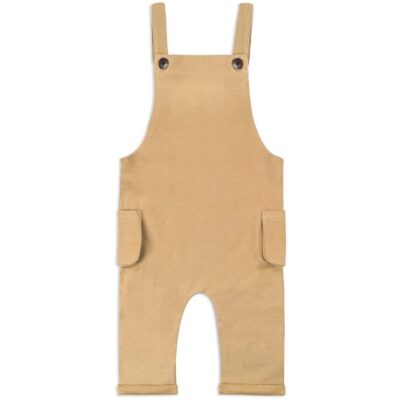Baby or Child's Overalls in the Organic Cotton and Recycled Polyester Blend Rust Denim Fabric by Milkbarn Kids Front