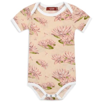 Bamboo Baby One Piece or Onesie in the Water Lily Print by Milkbarn Kids