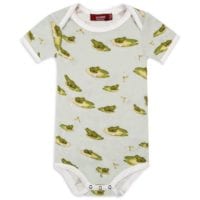 31113 - Bamboo Mint or Pale Green Baby One Piece or Onesie in the Leapfrog Print by Milkbarn Kids